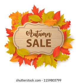 Autumn sale background with leaves. Can be used for shopping sale, promo poster, banner, flyer, invitation, website or greeting card. Vector illustration