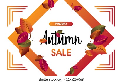 Autumn sale background with leaves for shopping sale or promo.Vector illustration.