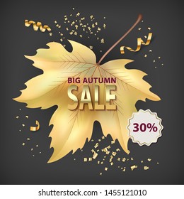Autumn sale background with maple leaf. Vector illustrations