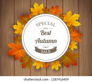 Autumn sale. Autumn background with red, yellow and orange leaves. Vector illustration