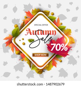 Autumn sale background for shopping sale with border gold