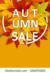 Autumn Sale Background Template, with falling bunch of leaves, shopping sale or seasonal poster for shopping discount promotion, Postcard and Invitation card. Vector illustration Voucher, Banner