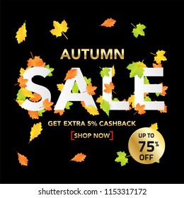 Autumn sale background template with leaves, fall leaves for shopping sale. banner design. Poster, card, label, web banner. Vector illustration
