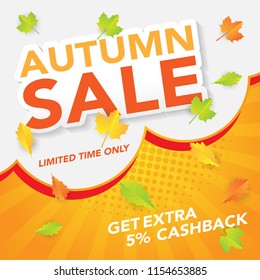 Autumn sale background template with leaves, fall leaves for shopping sale. banner design. Poster, card, label, web banner. Vector illustration