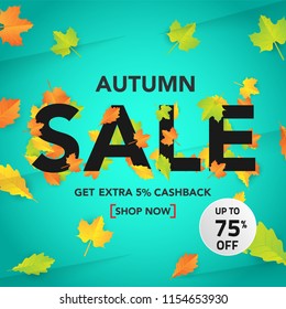 Autumn sale background template with leaves, fall leaves for shopping sale. banner design. Poster, card, label, web banner. Vector illustration