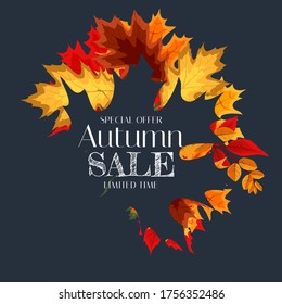Autumn Sale Background Template with leaves. Special offer. Limited Time. Vector Illustration EPS10