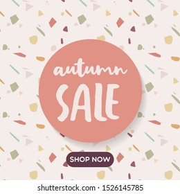 Autumn sale background. Terrazzo pattern on cream background. Vector illustration, flat design