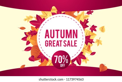 Autumn sale background vector with leaves. For shopping sale, poster, leaflet or web banner.