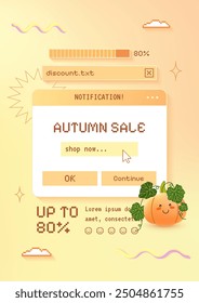 Autumn sale background with y2k cute retro vintage 90s design