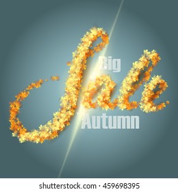 Autumn sale background with yellow maple leaves. Vector illustration