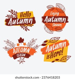 Autumn sale badges collection. Fall sales vector banners labels with red orange leaves isolated on transparent background