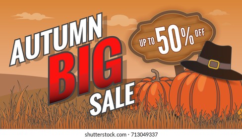 Autumn sale banner background design for sale promotion, web banner or poster. Vector illustration