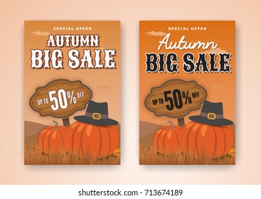 Autumn sale banner background design for sale promotion, web banner or poster. Vector illustration