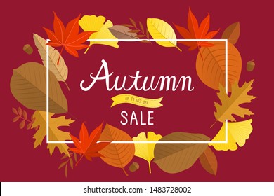 Autumn sale banner background with fall leaves.