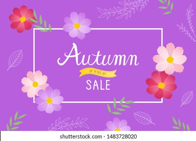 Autumn sale banner background with fall leaves.