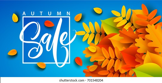 Autumn Sale Banner Background With Fall Leaves. Vector Illustration