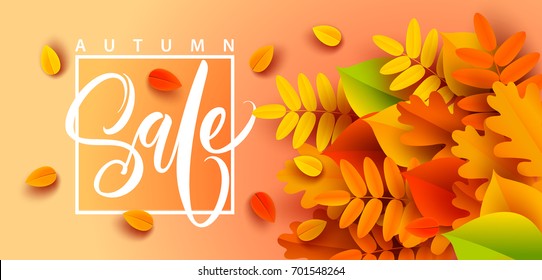 Autumn Sale Banner Background With Fall Leaves. Vector Illustration