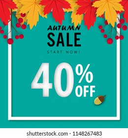 autumn sale banner background ,forty percent sale off with paper art design vector or illustration