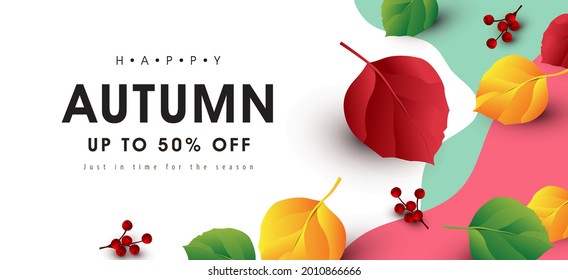 Autumn sale banner background layout decorate with autumn leaves 