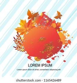 Autumn sale banner background with autumn leaves and paint spots. Vector illustration
