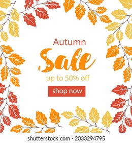 Autumn Sale banner background with leaves. Vector illustration template