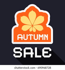 Autumn Sale Banner with Chestnut Leaf Symbol. Vector Flat Design Illustration.
