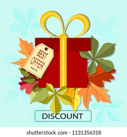 Autumn sale banner with colorful fall leaves. Vector illustration