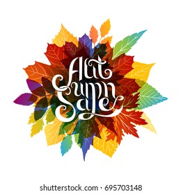 Autumn sale banner with colorful fall leaves