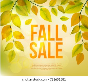 Autumn sale banner with colorful fall leaves. Vector illustration.EPS10