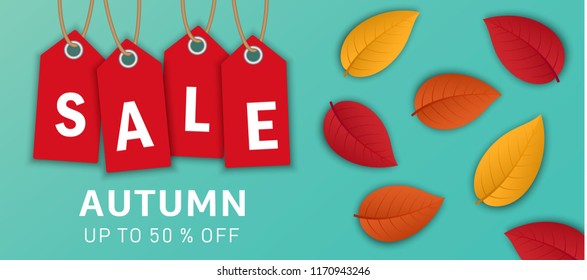 Autumn sale banner concept background. Realistic illustration of autumn sale banner vector concept background for web design