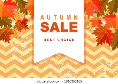 Autumn sale banner design in colorful leaves background. Autumn season shopping promotion. Vector illustration