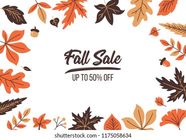 Autumn Sale Banner Design With Fall Leaves Background. Vector Illustration