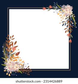 Autumn sale banner design frame with fall flowers and leaves  on blue background with copy space,Concept Autumnal Season,Thanksgiving for Advertising,Sale,Shopping,Discount Promotion,Web Design 