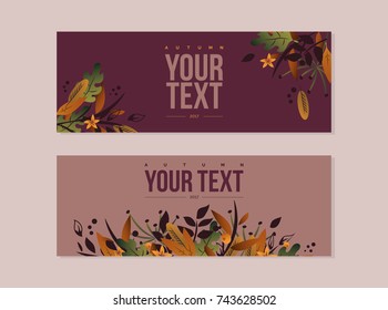 Autumn sale banner design with vector illustration of leaves, berries and flowers. Template with season discount. 