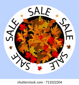 Autumn Sale Banner with Fall Maple Leaves. Stamp Style. Vector Illustration