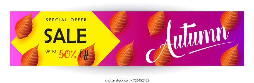Autumn Sale banner. Fall maple leaves, abstract Thanksgiving Holiday background. Vector illustrations