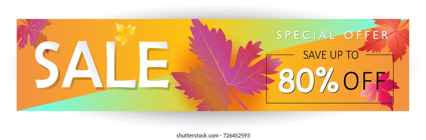 Autumn Sale banner. Fall maple leaves, abstract Thanksgiving Holiday background. Vector illustration. Sale discount, special offer shopping card, web banner template.