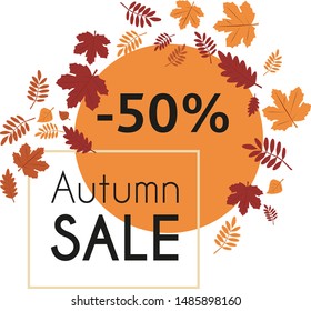 Autumn sale banner, fall season discount poster with falling colored leaves. Vector.