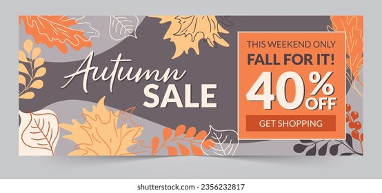 Autumn Sale Banner with Fallen Leaves, Promo Advertising Poster, Store Discount Flyer or Off Voucher. Cartoon Vector Illustration, Abstract Floral Background in Cartoon Style.