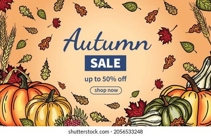 Autumn Sale banner with falling leaves. Autumn design templates for banners, flyers or presentations.