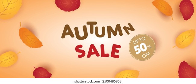 Autumn Sale Banner with falling leaves. Vector illustration