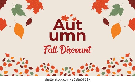 Autumn Sale Banner with Falling Leaves in Red and Orange on Beige Background, Ideal for Seasonal Discounts