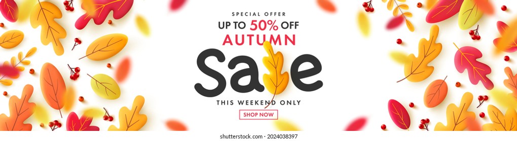 Autumn Sale banner with falling leaves.Autumn design templates for banners, flyers or presentations.