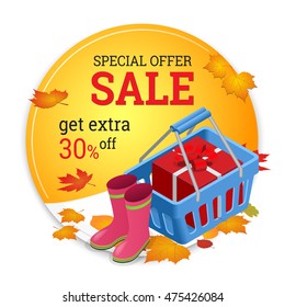 Autumn sale banner, sale flayer Design for shop, online store.Discount up to 30% off.