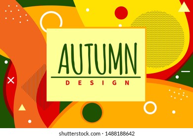 Autumn sale banner, geometric red, green and yellow frame in memphis style. Vector flat background