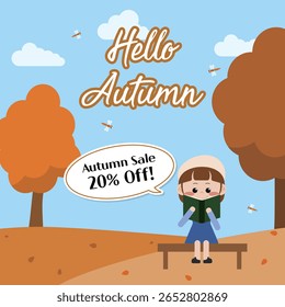 Autumn Sale Banner with Girl Reading on a Bench