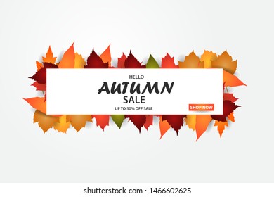 Autumn sale banner. Hello autum sale banner template design. Vector illustration