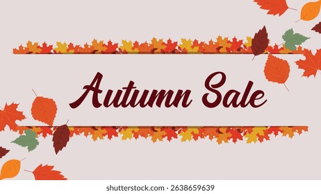 Autumn Sale Banner with Horizontal Leaves Border and Simple Text, Perfect for Clean Seasonal Designs