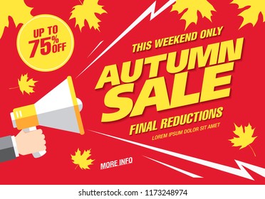 autumn sale banner layout design, hand holding the megaphone, vector illustration