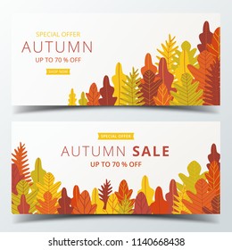 Autumn sale banner layout template decorate with forest in warm color tone for shopping sale or promotion poster, leaflet and web banner. Vector illustration .